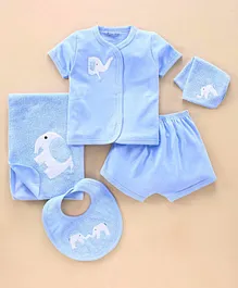 Child World Infant Clothing Set Elephant Embroidery Pack of 5 - Sky Blue