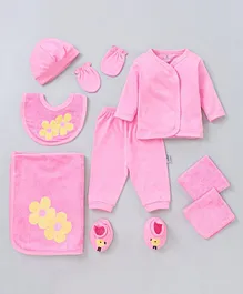 Child World Infant Clothing Set Floral Embroidery Pack of 9 - Pink