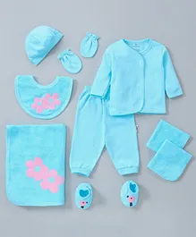Child World Infant Clothing Set Floral Embroidery Pack of 9 - Blue