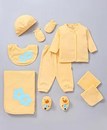 Child World Infant Clothing Set Floral Embroidery Pack of 9 - Yellow