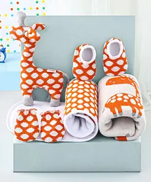 Babyhug Knitted Gift Set Giraffe Print Pack Of 5 - Orange