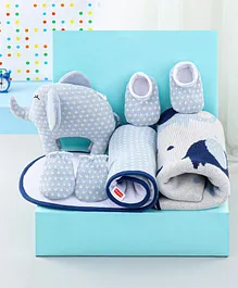 Babyhug Knitted Gift Set Elephant Print Pack of 5 - Blue