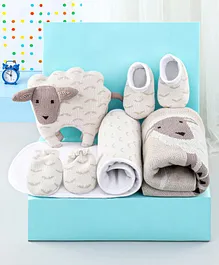 Babyhug Knitted Gift Set Sheep Print Pack Of 5 - Brown