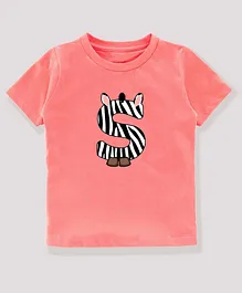 KAVEE Half Sleeves Letter S Printed Bio Wash Cotton Tee - Peach