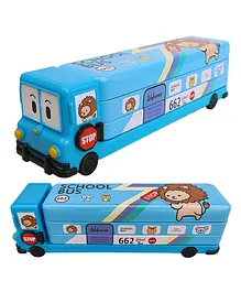 Toyshine Cartoon Printed School Bus Themed Metal Pencil Box with Moving Tyres - Blue