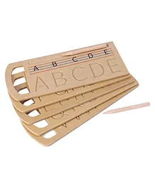 HILIFE Wooden Alphabets Uppercase Tracing Board With Dummy Pencil Pack of 6 - Brown