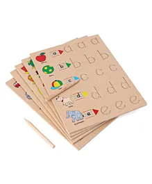 HILIFE Wooden English Lowercase Alphabets With Objects Tracing Board With Dummy Pencil Pack of 7 - Brown