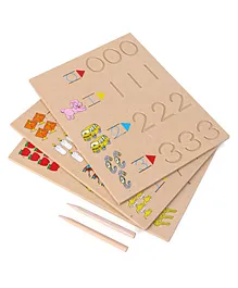 HILIFE Wooden Numbers With Objects Tracing Board With Dummy Pencil Pack of 5 - Brown