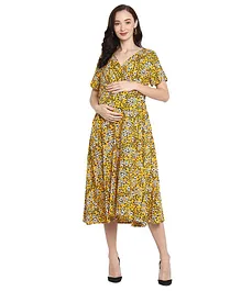 Momsoon Half Sleeves Floral Print Maternity Dress - Yellow