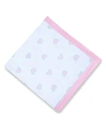 My Milestones Muslin Blanket 2 Layered (Size 47x47 Inches) Hearts Print - White