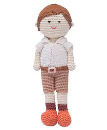HAPPY THREADS Handmade Crochet Amigurumi School Boy Doll Toy Multicolour - Height 19.5 cm