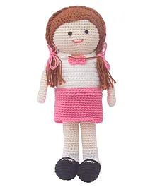 HAPPY THREADS Handmade Crochet Amigurumi School Girl Doll Toy Multicolour - Height 19.5 cm
