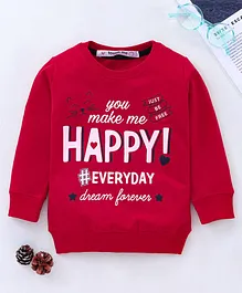 Touch Me Full Sleeves Sweatshirt Text Print - Red