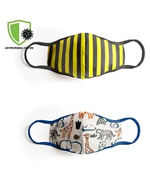 COCOON ORGANICS Pack of 2 Striped & Animal Printed Mask - Yellow & White