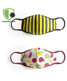 COCOON ORGANICS Pack of 2 Striped & Fruits Printed Mask - Yellow & White