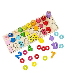 Fiddlys Wooden Number And Shapes Learning Activity Toy - Multicolour