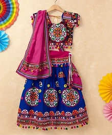Banjara India Navratri Half Sleeves Kutchi Embroidered Choli With Lehenga & Dupatta - Blue