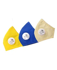Advind Healthcare Smog Guard N95 Kids Mask With One Valve Small Yellow Blue & Beige - Pack of 3