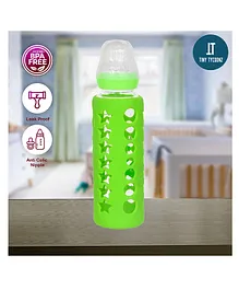 TINY TYCOONZ Premium Glass Feeding Bottle with Protective Warmer Green - 240 ml