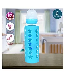 TINY TYCOONZ Premium Glass Feeding Bottle with Protective Warmer Blue - 240 ml