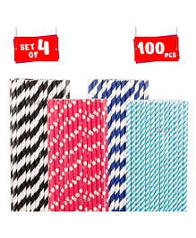 Fiddlerz Paper Straws 100 Pcs Biodegradable Paper Drinking Straws Multicolor Striped Straws Pack  of 4 - Multicolor