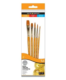 Daler Rowney Simply Short Handle Taklon Synthetic Acrylic Brushes Golden - Pack of 5  