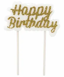 Party Anthem Happy Birthday Letter Glitter Cake Candle with Stick - Golden 