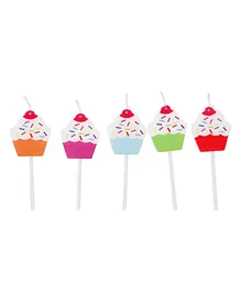 Party Anthem Cupcake Design Cake Candle with Stick Multicolour - Pack of 5
