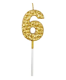 Party Anthem Textured Gold Numbered 6 Candle - Golden