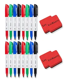LifeKrafts Dry Erase Marker Pens Pack of 16 - Black Blue Red Green 