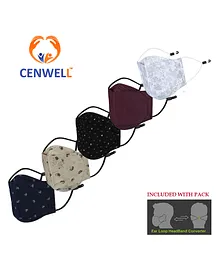 CENWELL Cotton Reusable & Washable Masks for Adults Multicolor - Pack of 5
