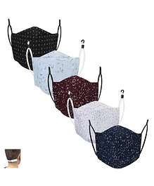 CENWELL Cotton Reusable & Washable Masks For Adults Multicolor - Pack of 5