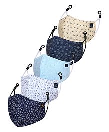 CENWELL Cotton Reusable & Washable Masks For Adults Multicolor - Pack of 5