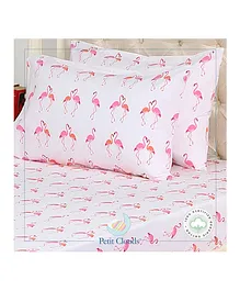 Petit Clouds 100% Organic Cotton Single Bedsheet with Pillow Cover Flamingo Print - Pink 