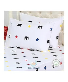 Petit Clouds 100% Organic Cotton Single Bedsheet with Pillow Cover Superhero Print - White 