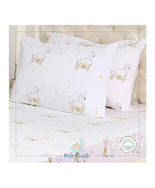 Petit Clouds Faith The Swan 100% Pure Organic Cotton 300 TC Single Bedsheet with Pillow Cover - White