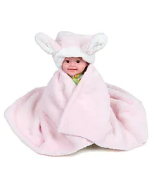 Bacati Plush Cat Ears Hooded Blanket - Pink