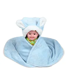 Bacati Plush Cat Ears Hooded Blanket - Blue