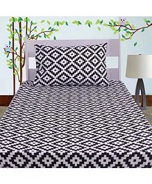Bacati Cotton Single Bedsheet With Pillow Cover Diamond Print - Black White