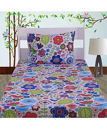 Bacati Cotton Single Bedsheet With Pillow Cover Botanical Print - Multicolor