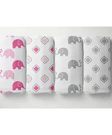 Bacati Elephants Muslin Swaddle Wrappers Pack of 4 - Pink Grey