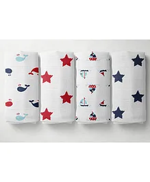 Bacati Little Sailor Muslin Swaddle Wrappers Pack of 4 - Multicolor