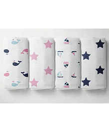 Bacati Elephants Muslin Swaddle Wrappers Pack of 4 - Multicolor