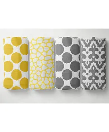 Bacati Muslin Swaddling Wrappers Ikat Round Pattern Print Pack Of 4 - Yellow Grey