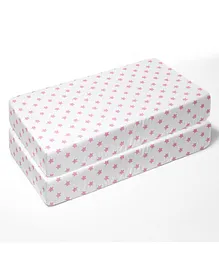 Bacati 100% Cotton Fitted Crib Sheets Star Print Pack Of 2 - Pink White
