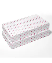 Bacati 100% Cotton Percale Fitted Crib Sheets Tiles Print Pack Of 2 - Pink White
