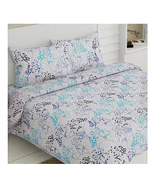 Haus & Kinder King Size Cotton Bedsheet and Pillow Covers with Mediterranean Floral Print - Blue