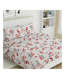 Haus & Kinder Double Cotton Bedsheet and Pillow Covers with Mediterranean Floral Print - Red