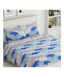 Haus & Kinder 100% Cotton Double Bedsheet with 2 Pillow Covers - Blue
