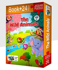 Advit Toys The Wild Animals Jigsaw Puzzle And Book Multicolour - 24 Pieces